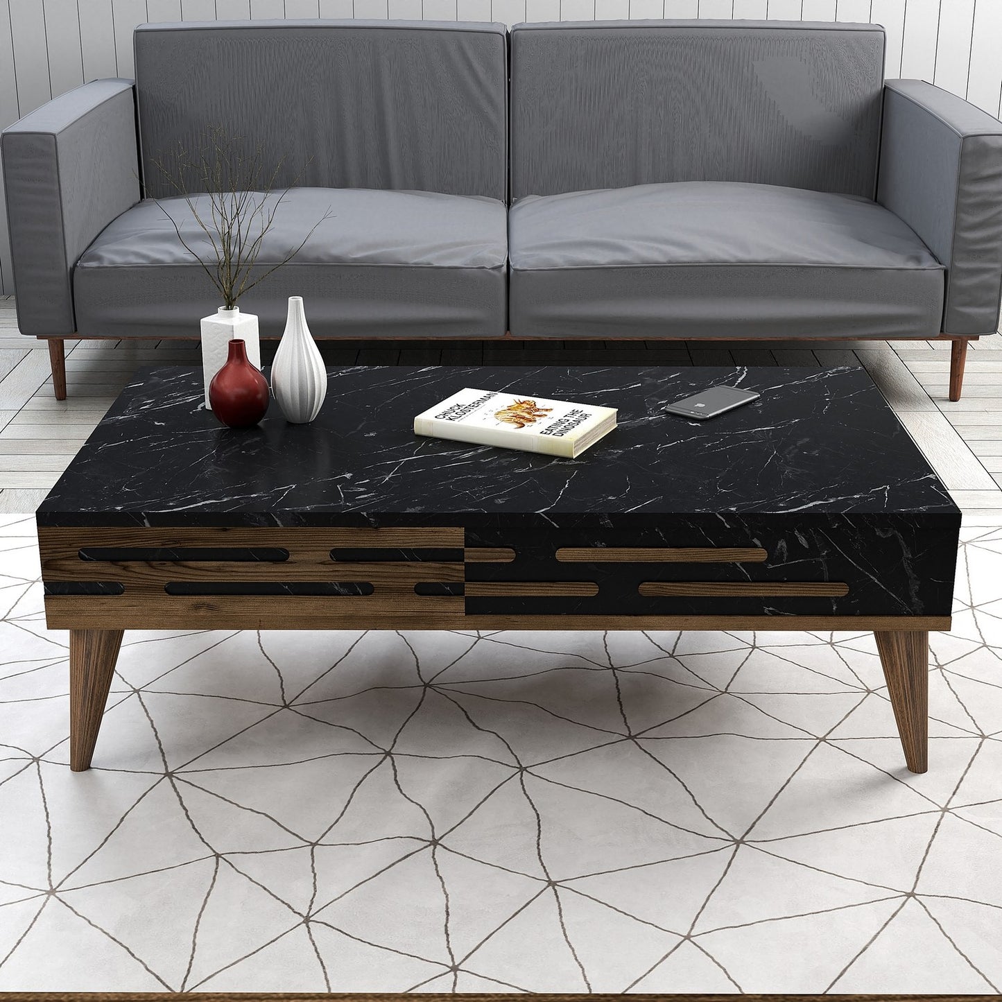 Τραπεζάκι Σαλονιού Καρυδί - Μαύρο - Marble 105 x 34,6 x 60 εκ GR845HCT5361