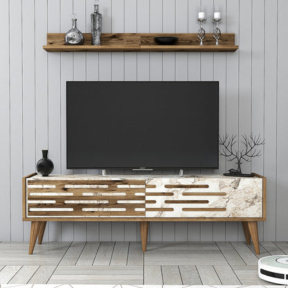 Έπιπλο Τηλεόρασης TV Βάση Σύνθεση Καρυδί Λευκό Marble | 845HCT5386