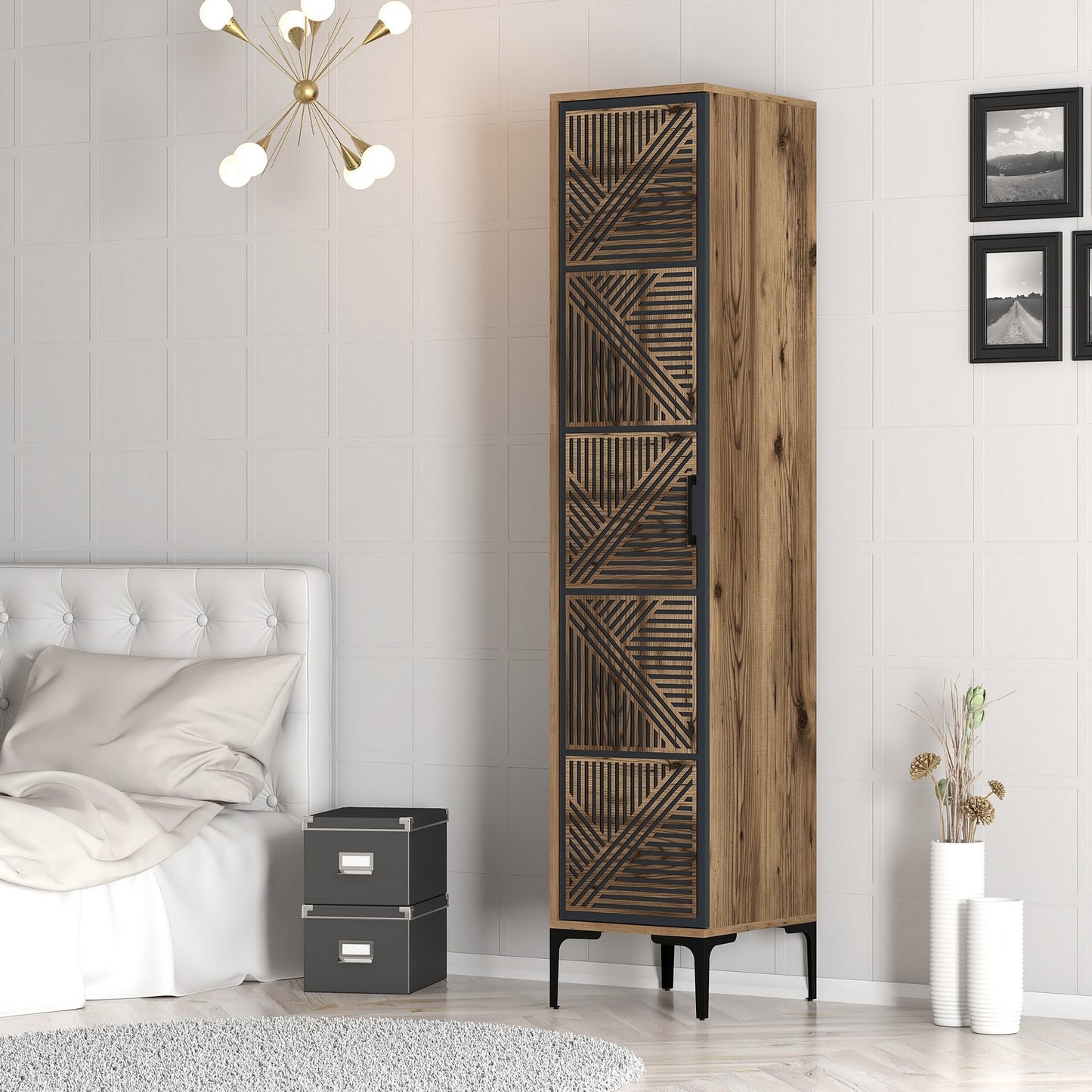 Ντουλάπα 40x201.4x47.5 εκ Walnut Anthracite 845HCT5398