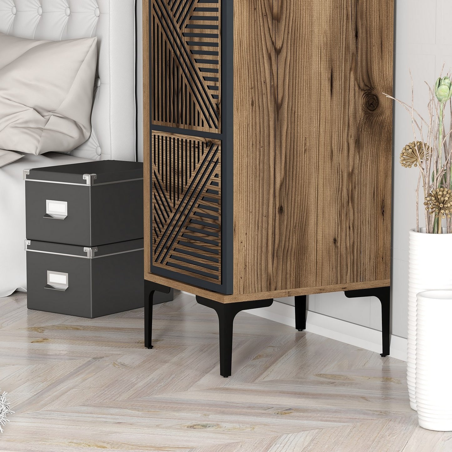 Ντουλάπα 40x201.4x47.5 εκ Walnut Anthracite 845HCT5398