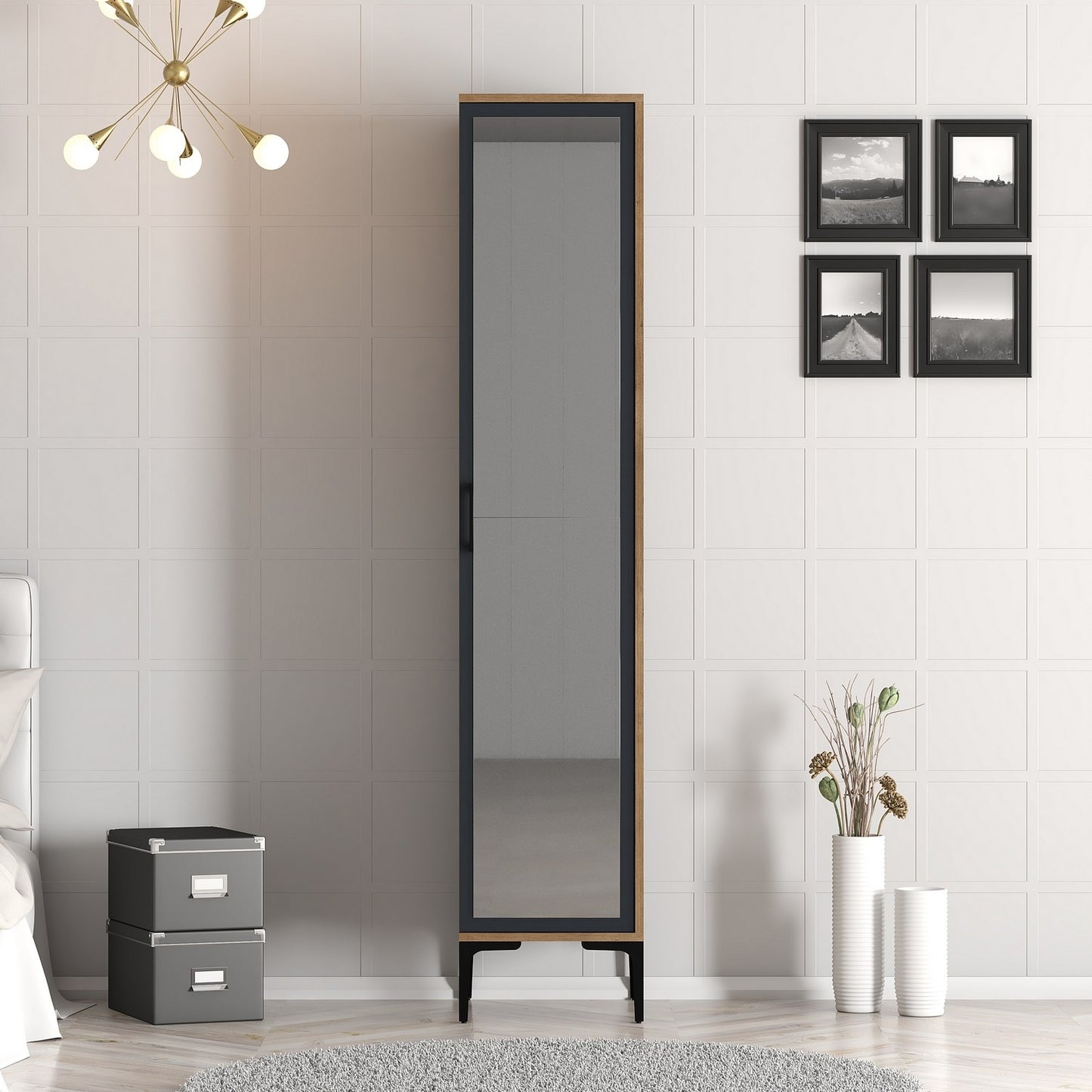 Ντουλάπα 40x201.4x47.5 εκ Walnut Anthracite 845HCT5404