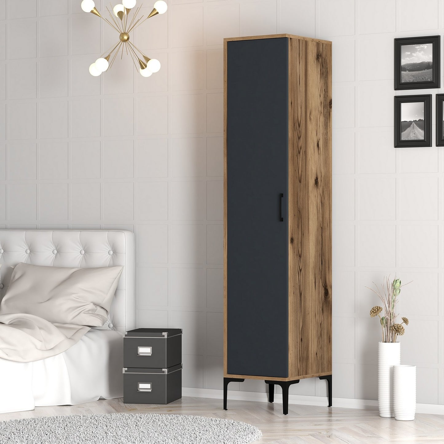 Ντουλάπα 40x201.4x47.5 εκ Walnut Anthracite 845HCT5409