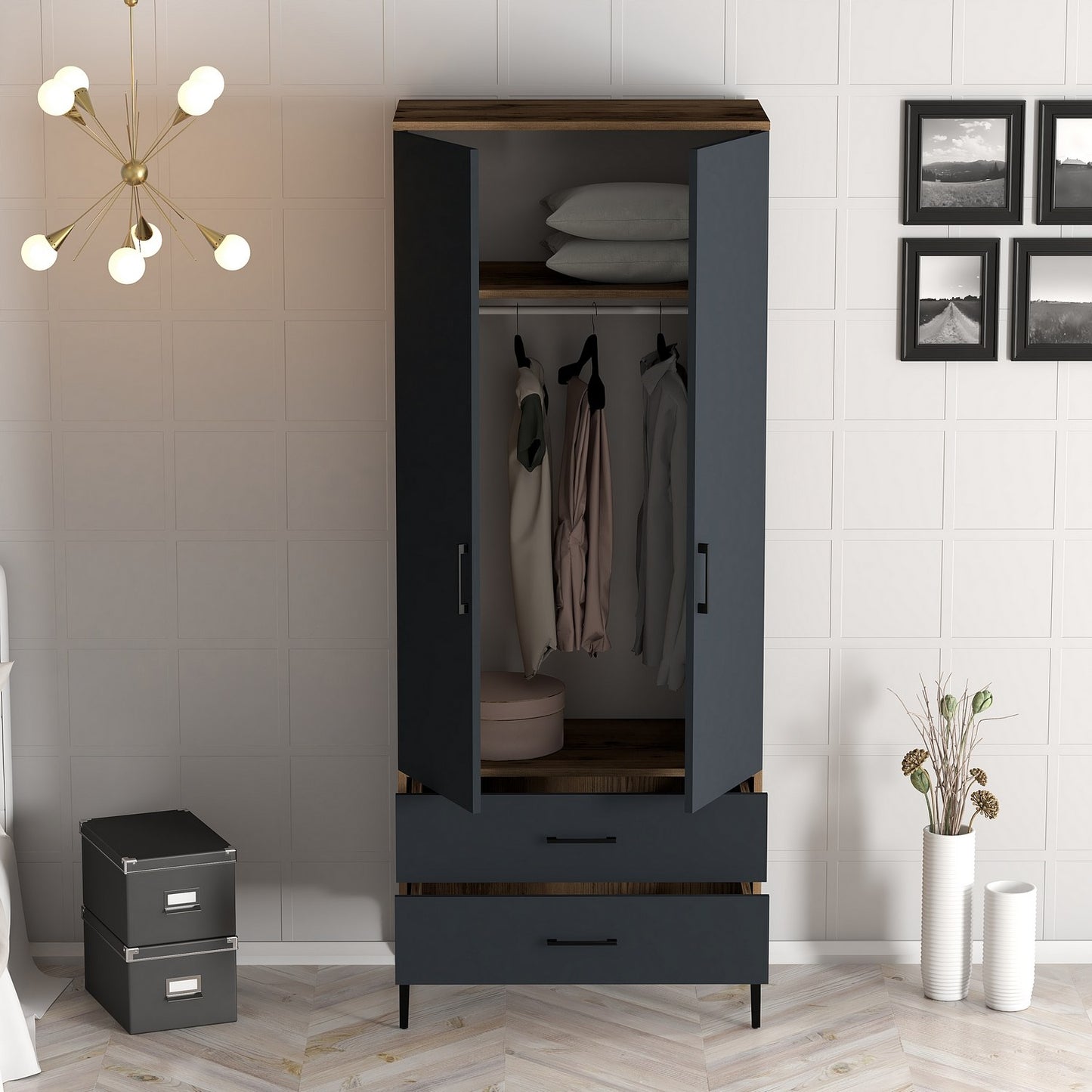 Ντουλάπα 80x201.4x47.5 εκ Walnut Anthracite 845HCT5414