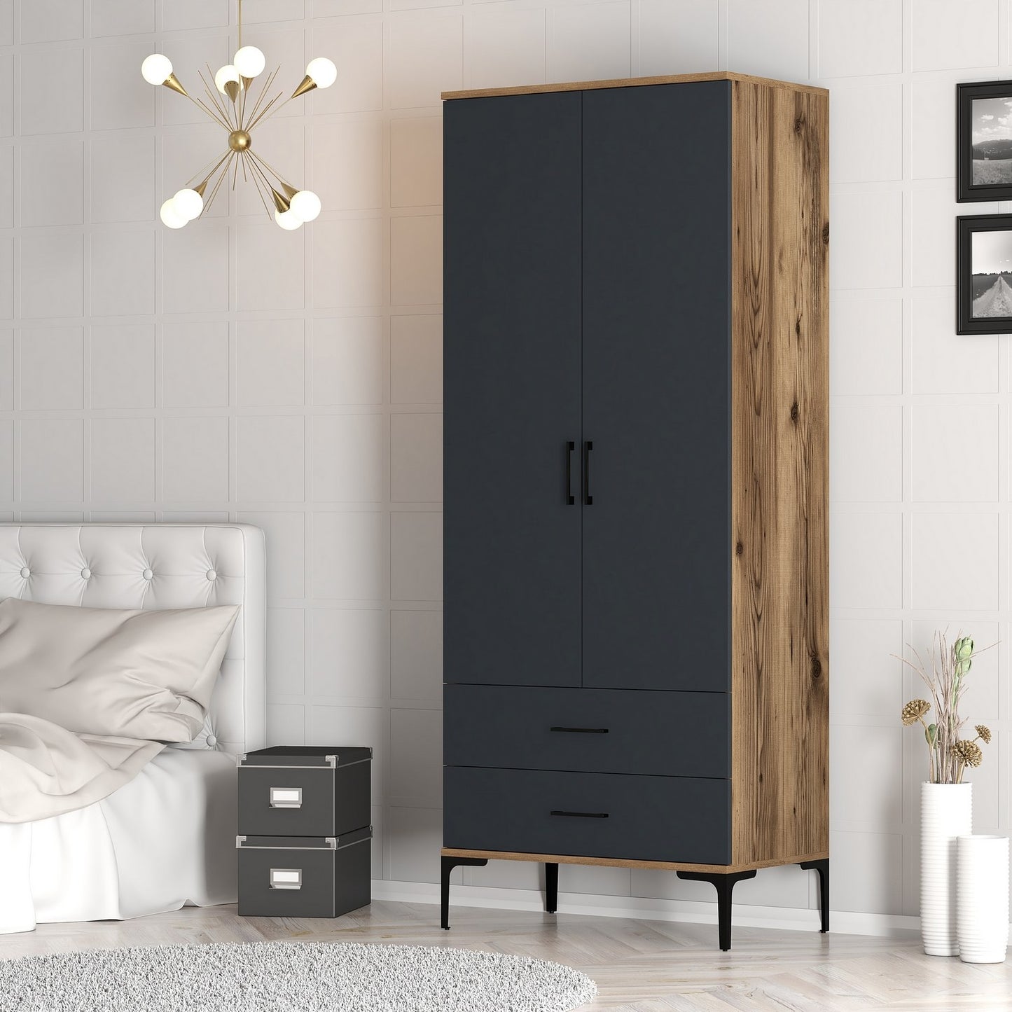Ντουλάπα 80x201.4x47.5 εκ Walnut Anthracite 845HCT5414