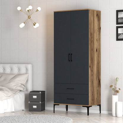 Ντουλάπα 80x201.4x47.5 εκ Walnut Anthracite 845HCT5414