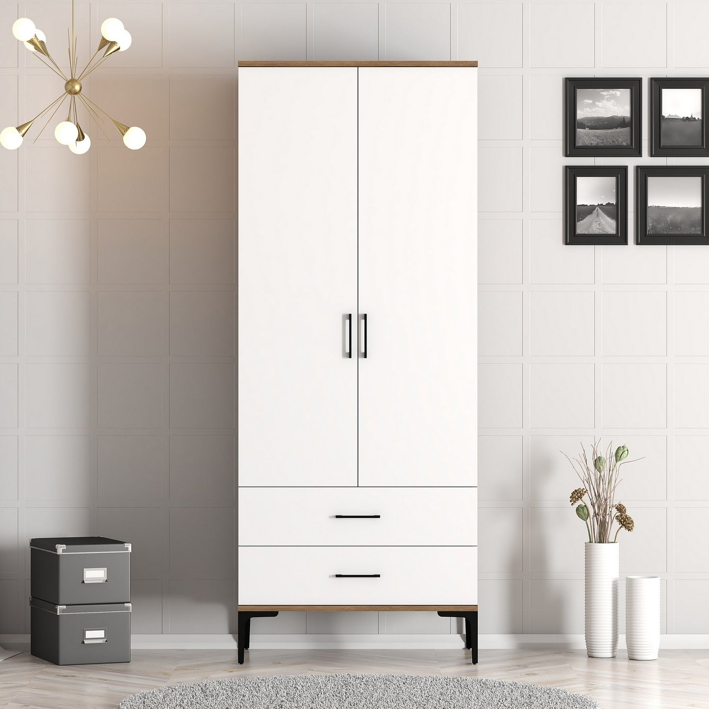 Ντουλάπα 80x201.4x47.5 εκ Walnut White 845HCT5415
