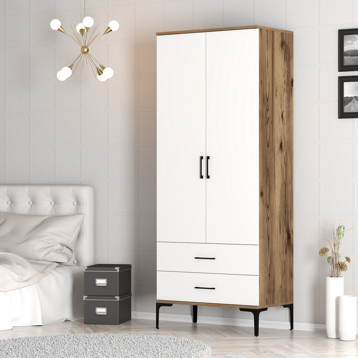 Ντουλάπα 80x201.4x47.5 εκ Walnut White 845HCT5415