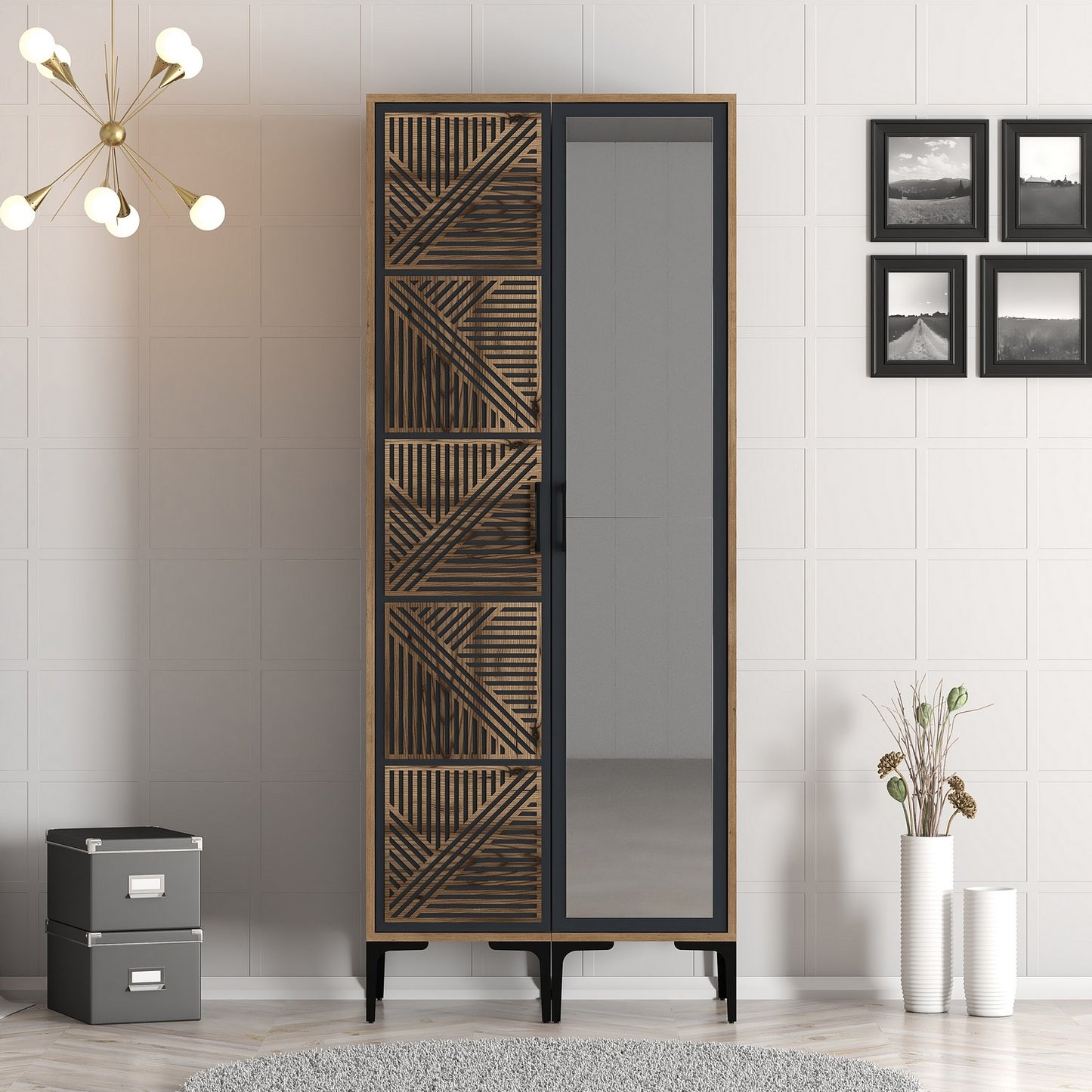 Ντουλάπα 80x201.4x47.5 εκ Walnut Anthracite 845HCT5419