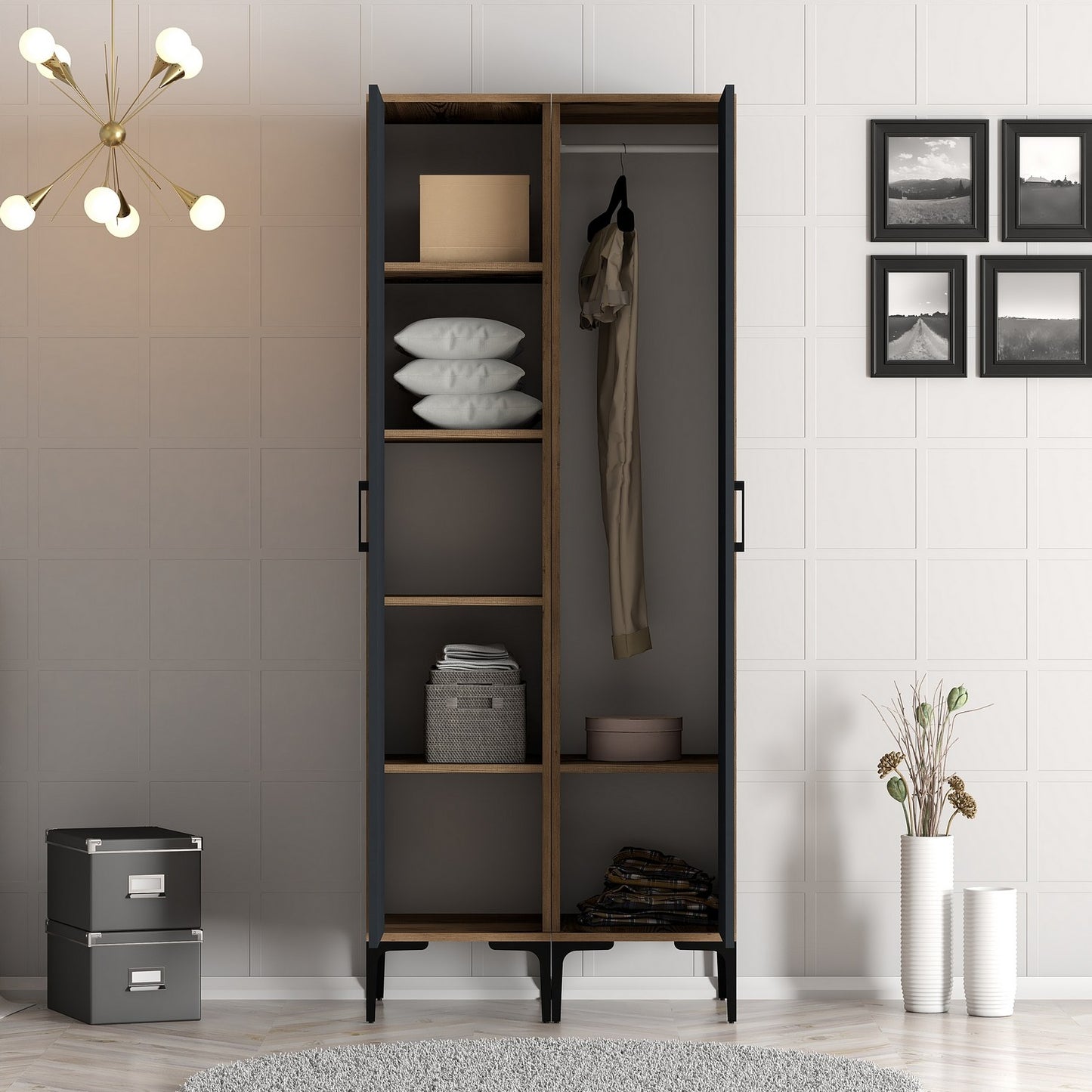 Ντουλάπα 80x201.4x47.5 εκ Walnut Anthracite 845HCT5419