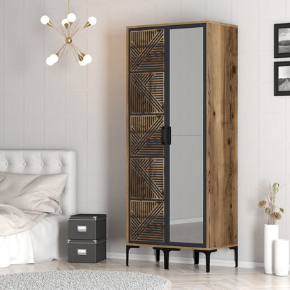 Ντουλάπα 80x201.4x47.5 εκ Walnut Anthracite 845HCT5419