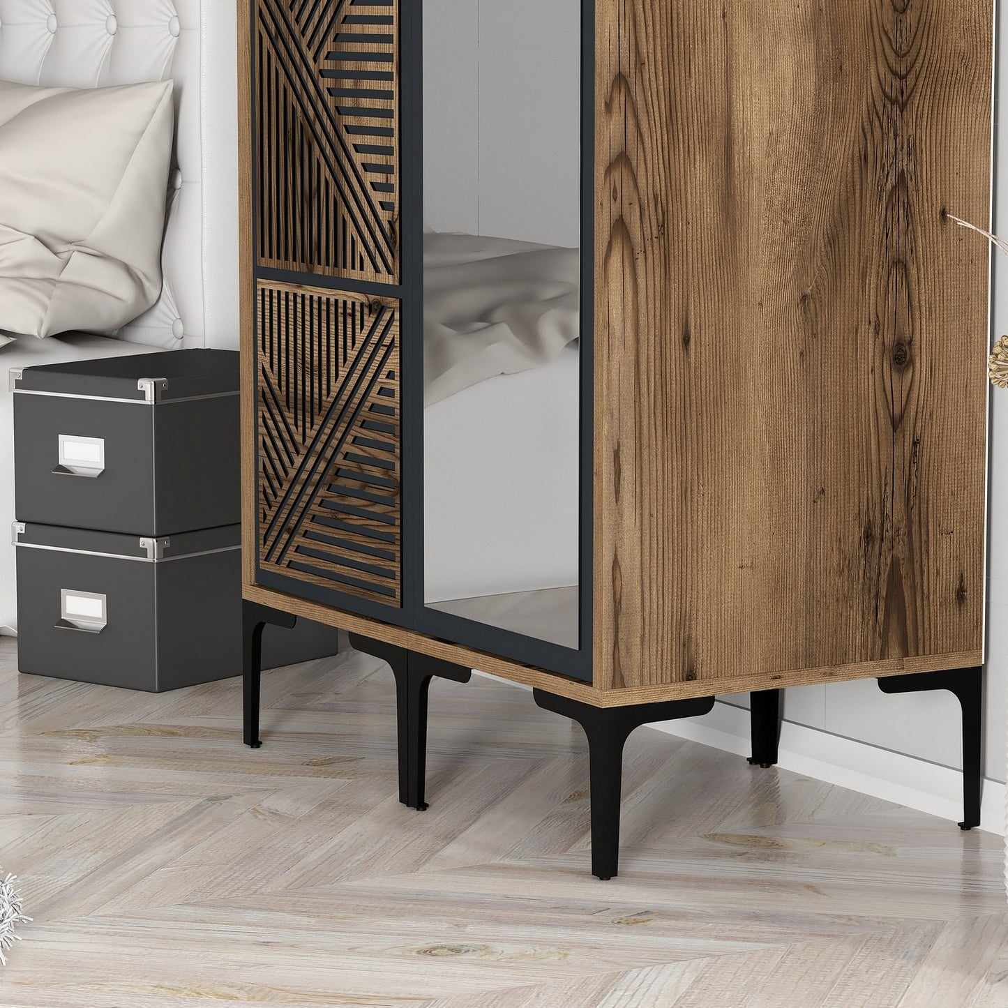 Ντουλάπα 80x201.4x47.5 εκ Walnut Anthracite 845HCT5419