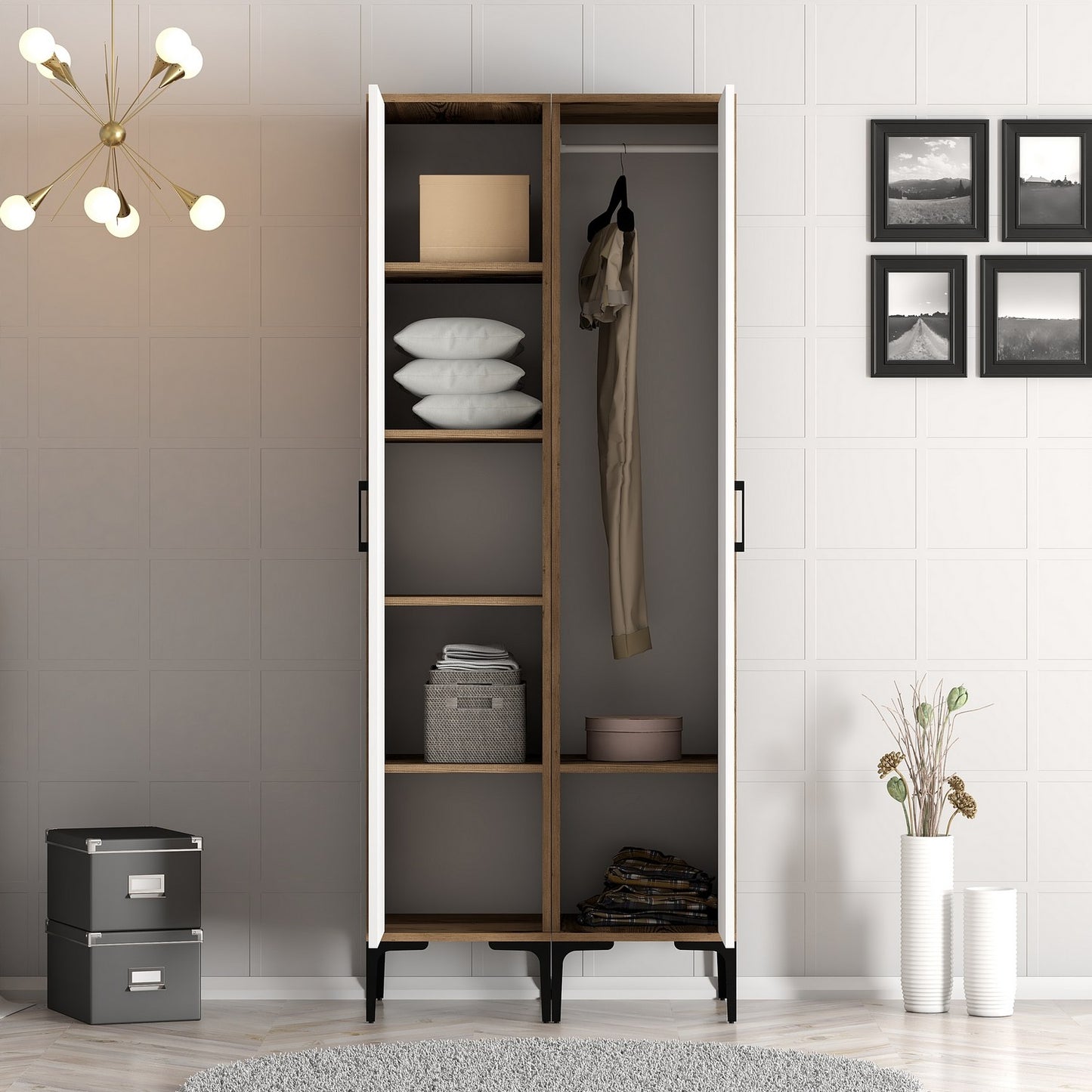 Ντουλάπα 80x201.4x47.5 εκ Walnut White 845HCT5420