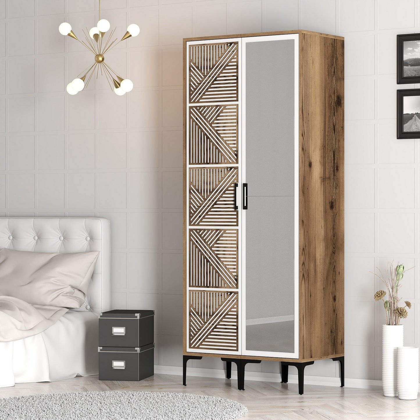 Ντουλάπα 80x201.4x47.5 εκ Walnut White 845HCT5420