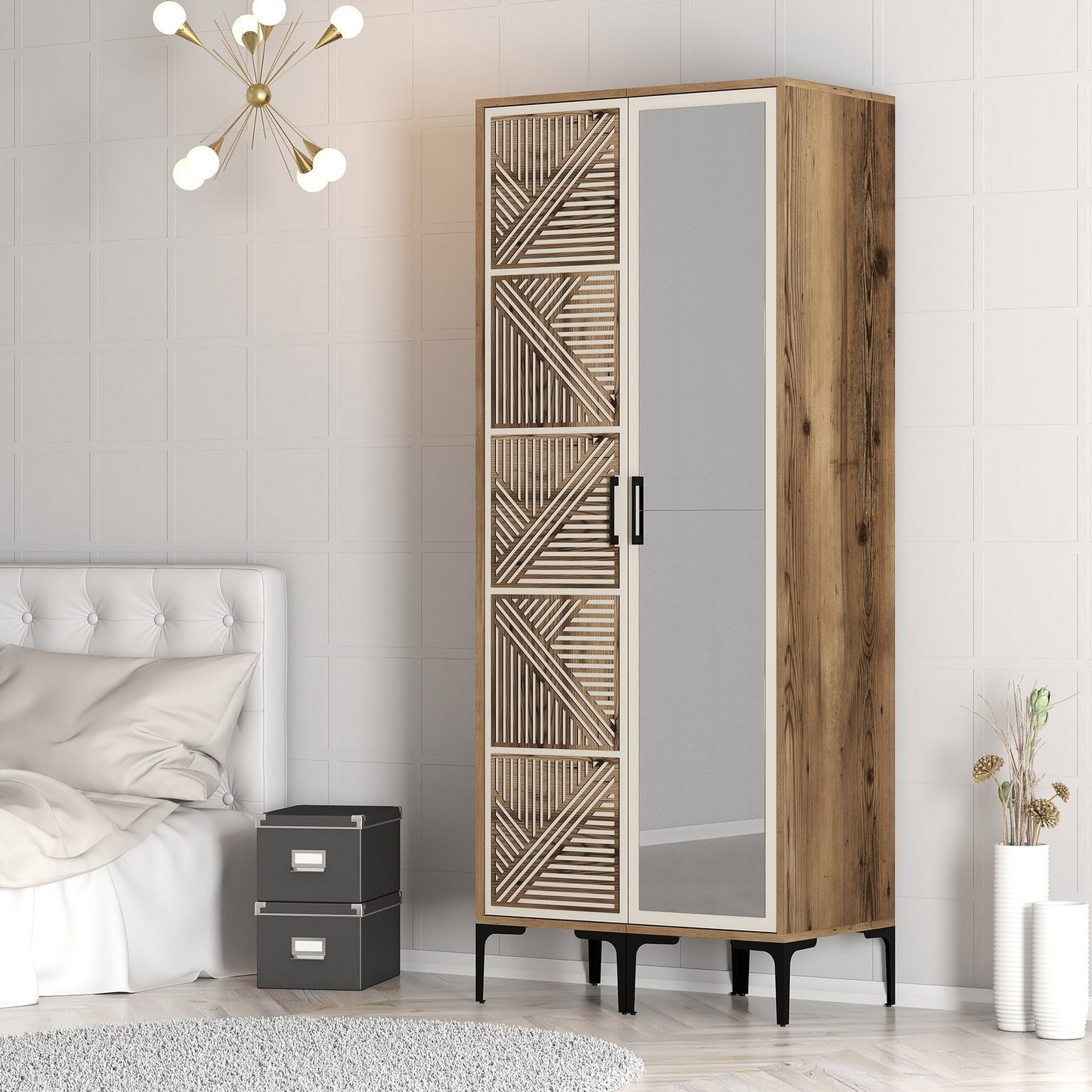 Ντουλάπα 80x201.4x47.5 εκ Walnut Cream 845HCT5421
