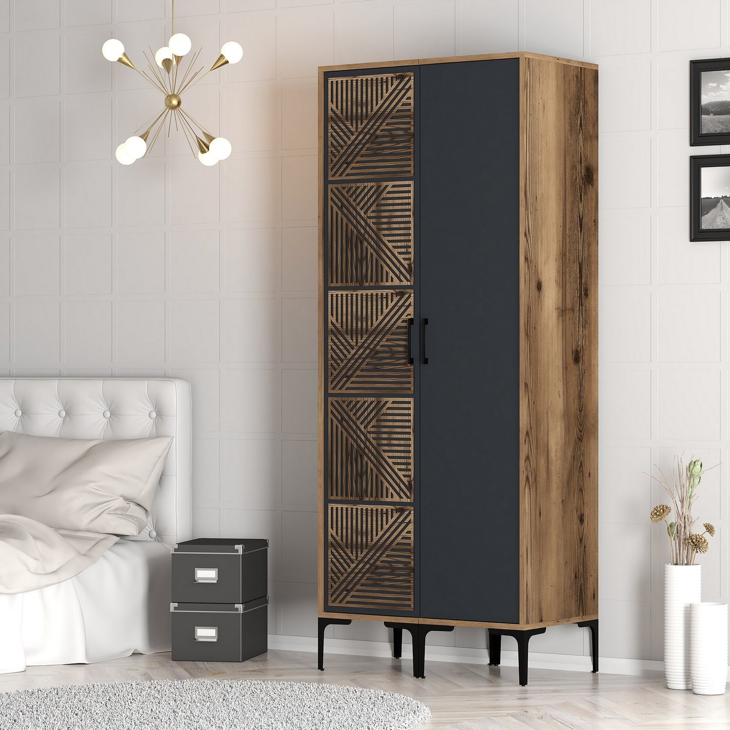 Ντουλάπα 80x201.4x47.5 εκ Walnut Anthracite 845HCT5424