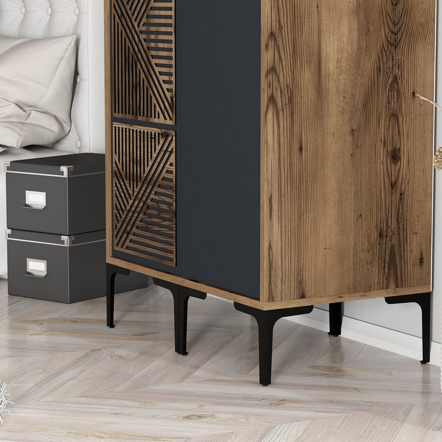 Ντουλάπα 80x201.4x47.5 εκ Walnut Anthracite 845HCT5424