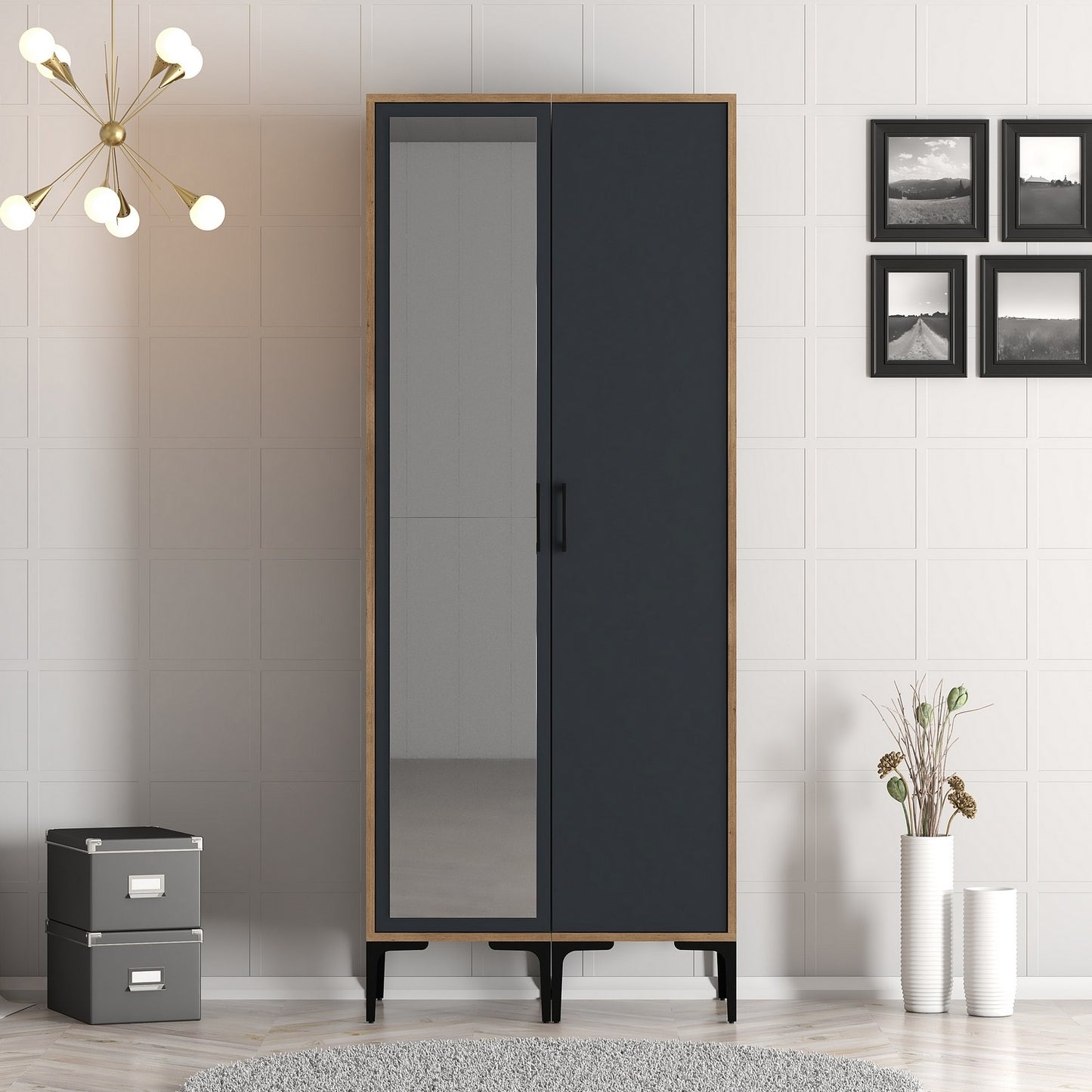 Ντουλάπα 80x201.4x47.5 εκ Walnut Anthracite 845HCT5429