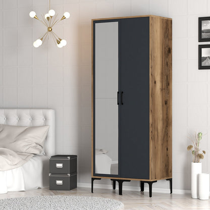 Ντουλάπα 80x201.4x47.5 εκ Walnut Anthracite 845HCT5429