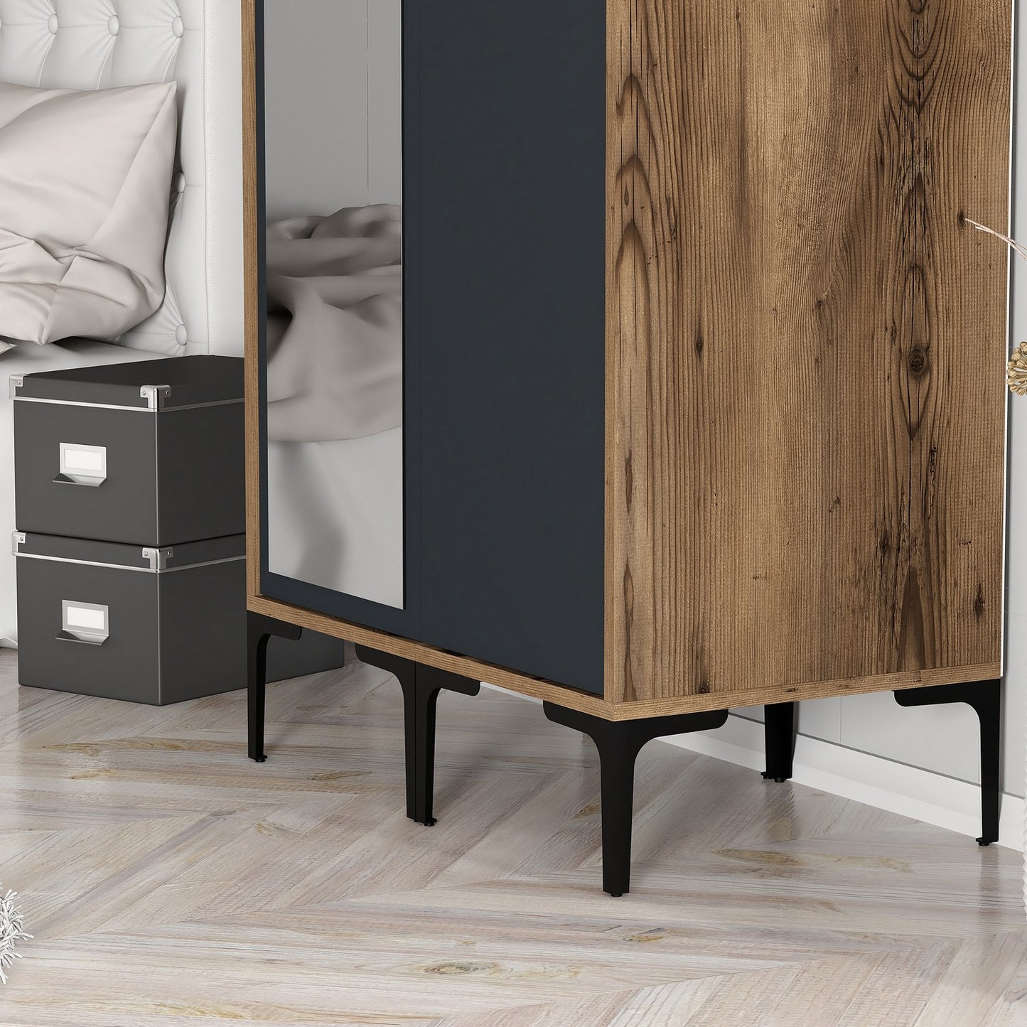 Ντουλάπα 80x201.4x47.5 εκ Walnut Anthracite 845HCT5429
