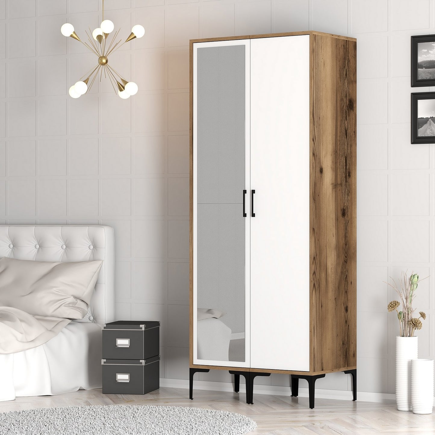 Ντουλάπα 80x201.4x47.5 εκ Walnut White 845HCT5430