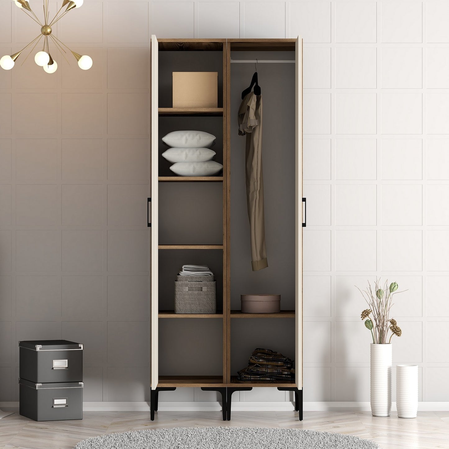 Ντουλάπα 80x201.4x47.5 εκ Walnut Cream 845HCT5431