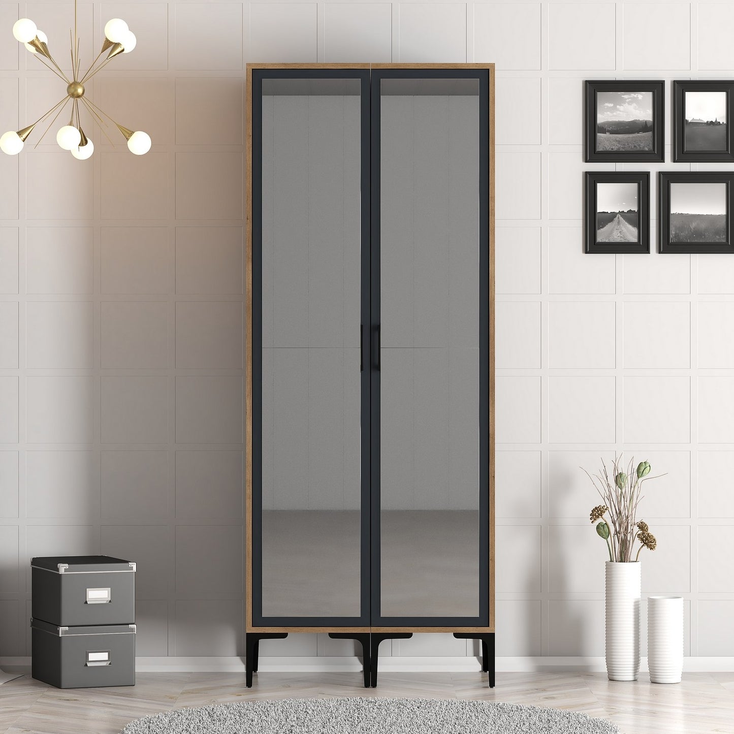 Ντουλάπα 80x201.4x47.5 εκ Walnut Anthracite 845HCT5434