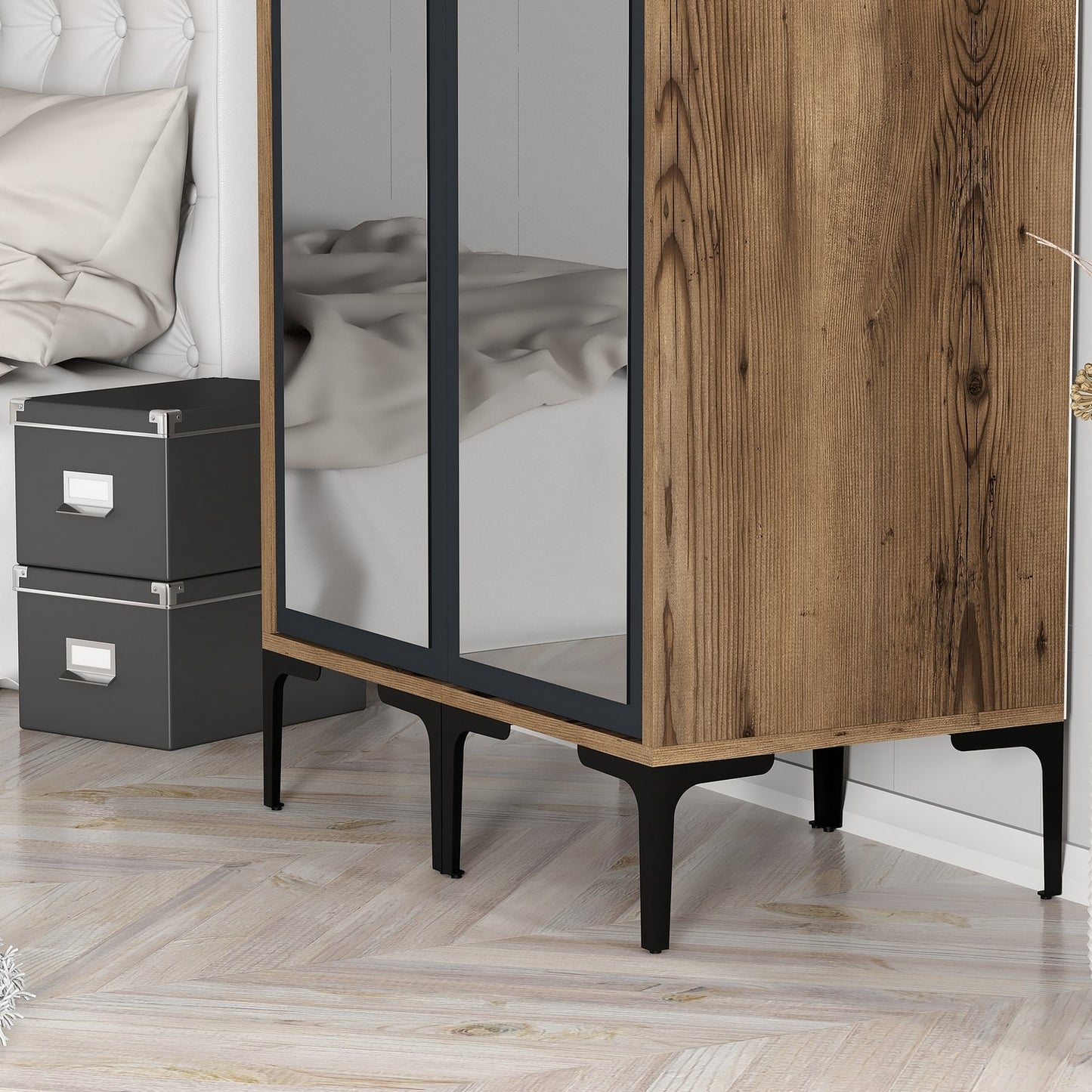 Ντουλάπα 80x201.4x47.5 εκ Walnut Anthracite 845HCT5434