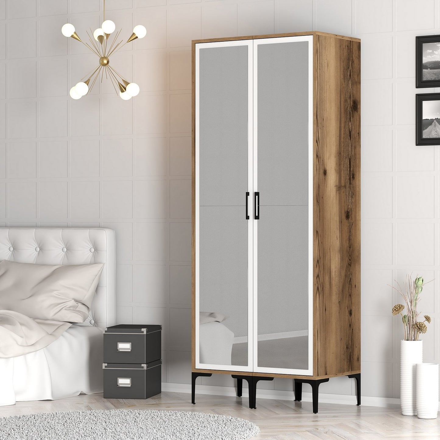 Ντουλάπα 80x201.4x47.5 εκ Walnut White 845HCT5435