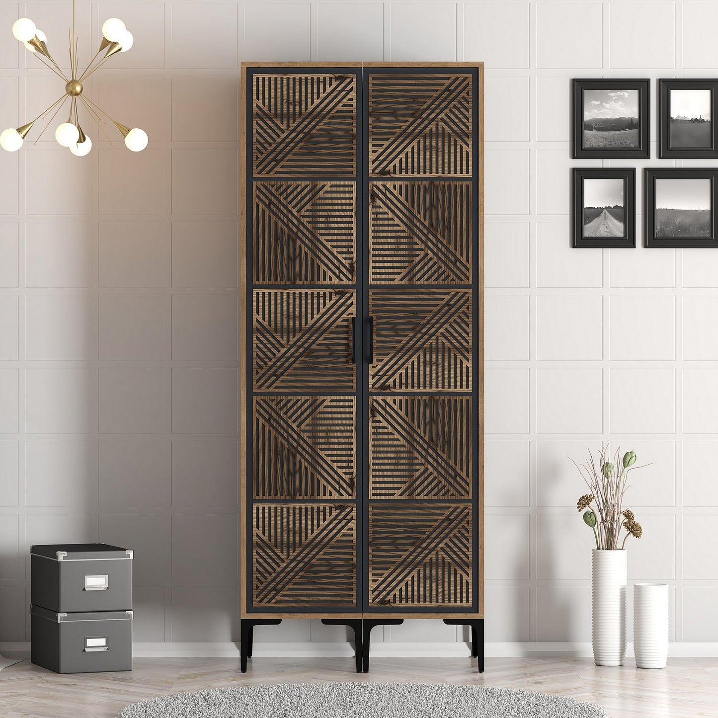 Ντουλάπα 80x201.4x47.5 εκ Walnut Anthracite 845HCT5439