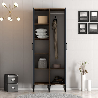 Ντουλάπα 80x201.4x47.5 εκ Walnut Anthracite 845HCT5439