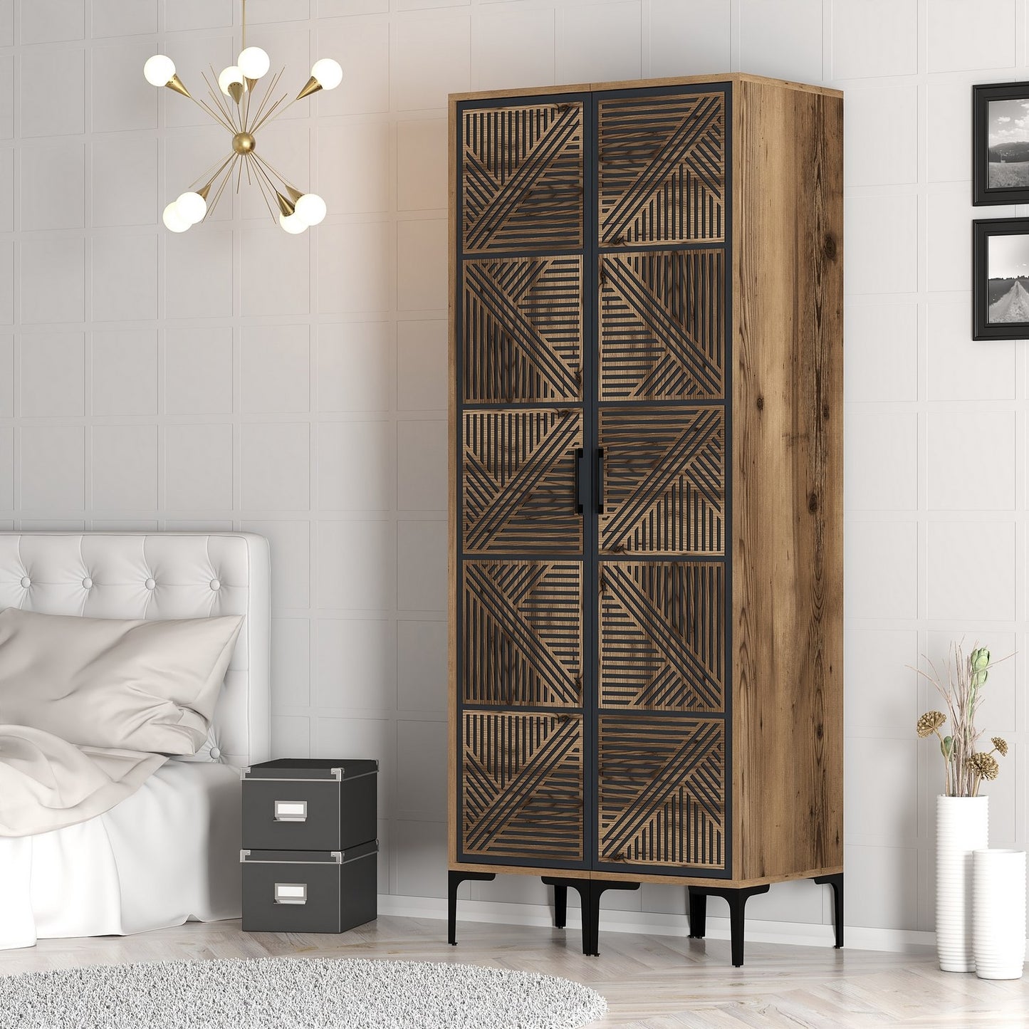 Ντουλάπα 80x201.4x47.5 εκ Walnut Anthracite 845HCT5439