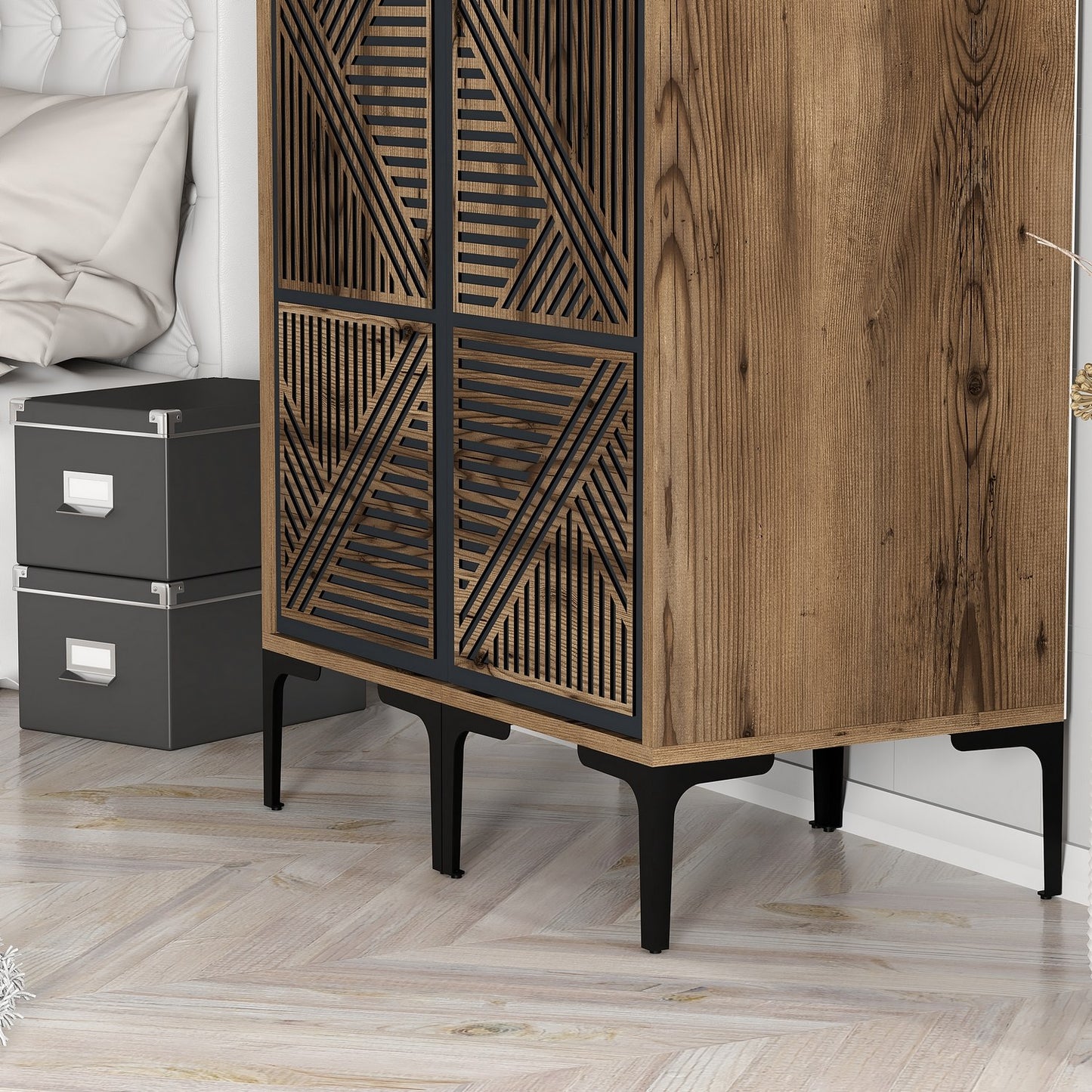 Ντουλάπα 80x201.4x47.5 εκ Walnut Anthracite 845HCT5439
