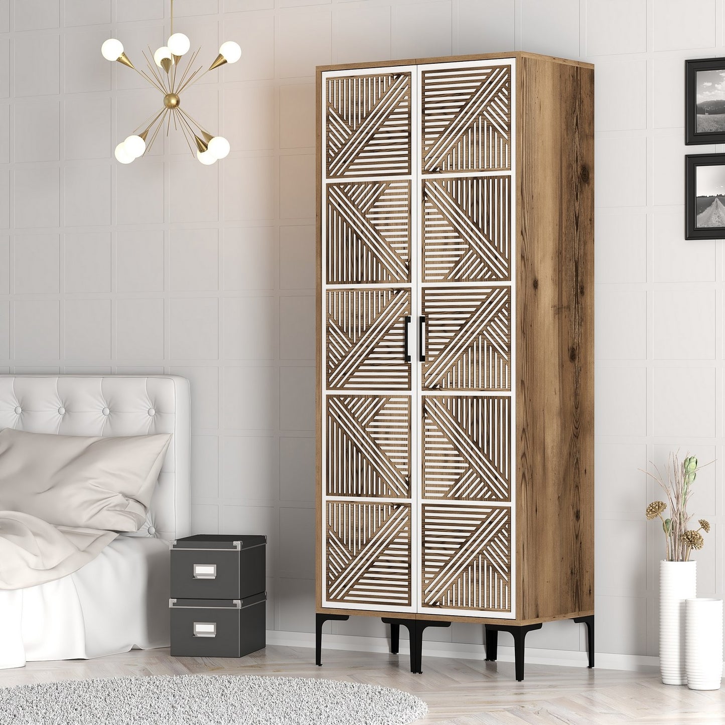 Ντουλάπα 80x201.4x47.5 εκ Walnut White 845HCT5440