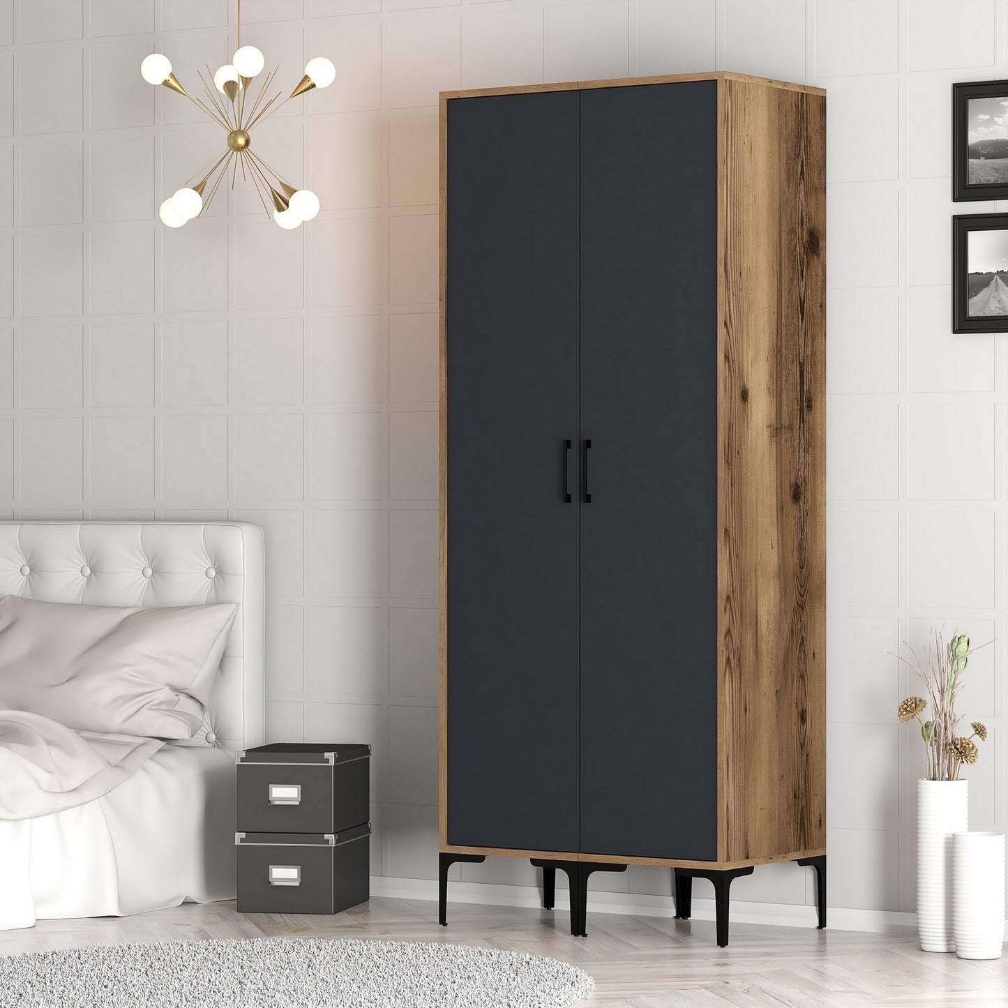 Ντουλάπα 80x201.4x47.5 εκ Walnut Anthracite 845HCT5444