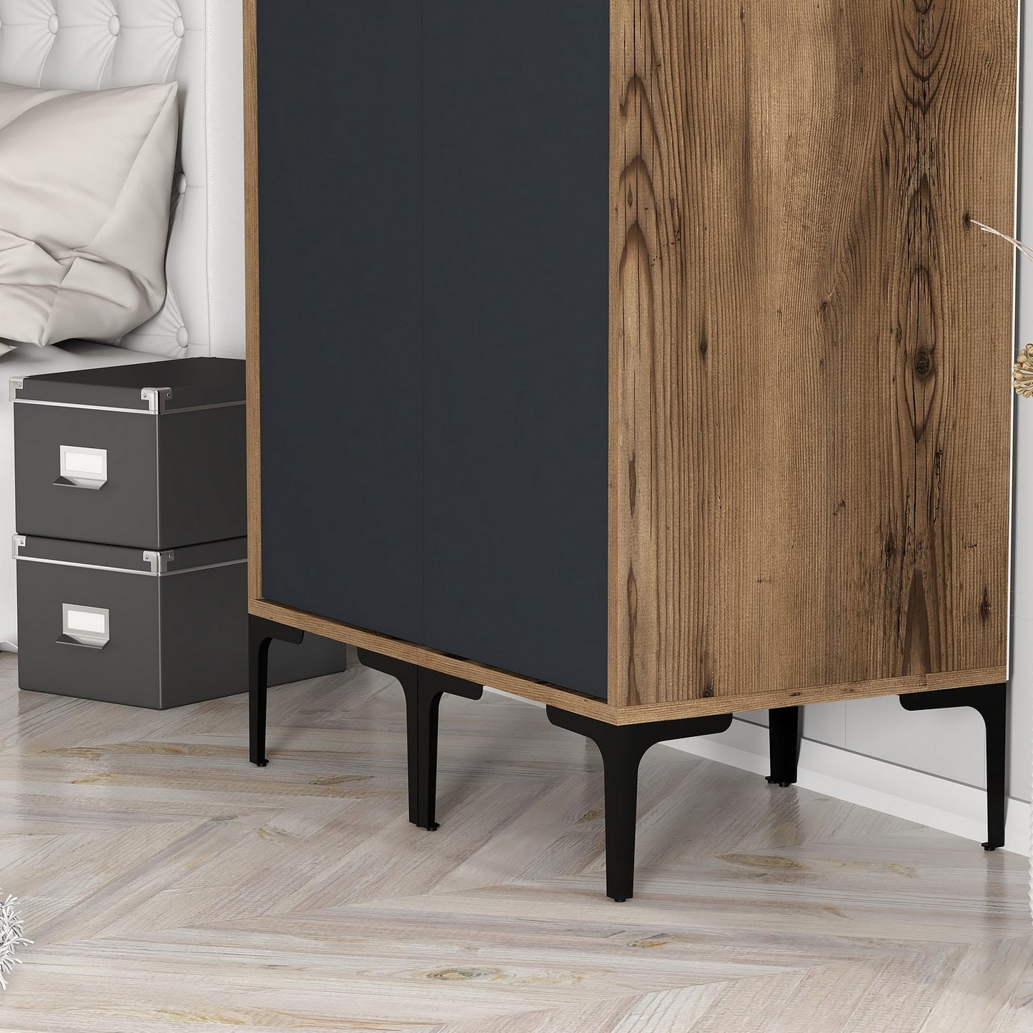Ντουλάπα 80x201.4x47.5 εκ Walnut Anthracite 845HCT5444