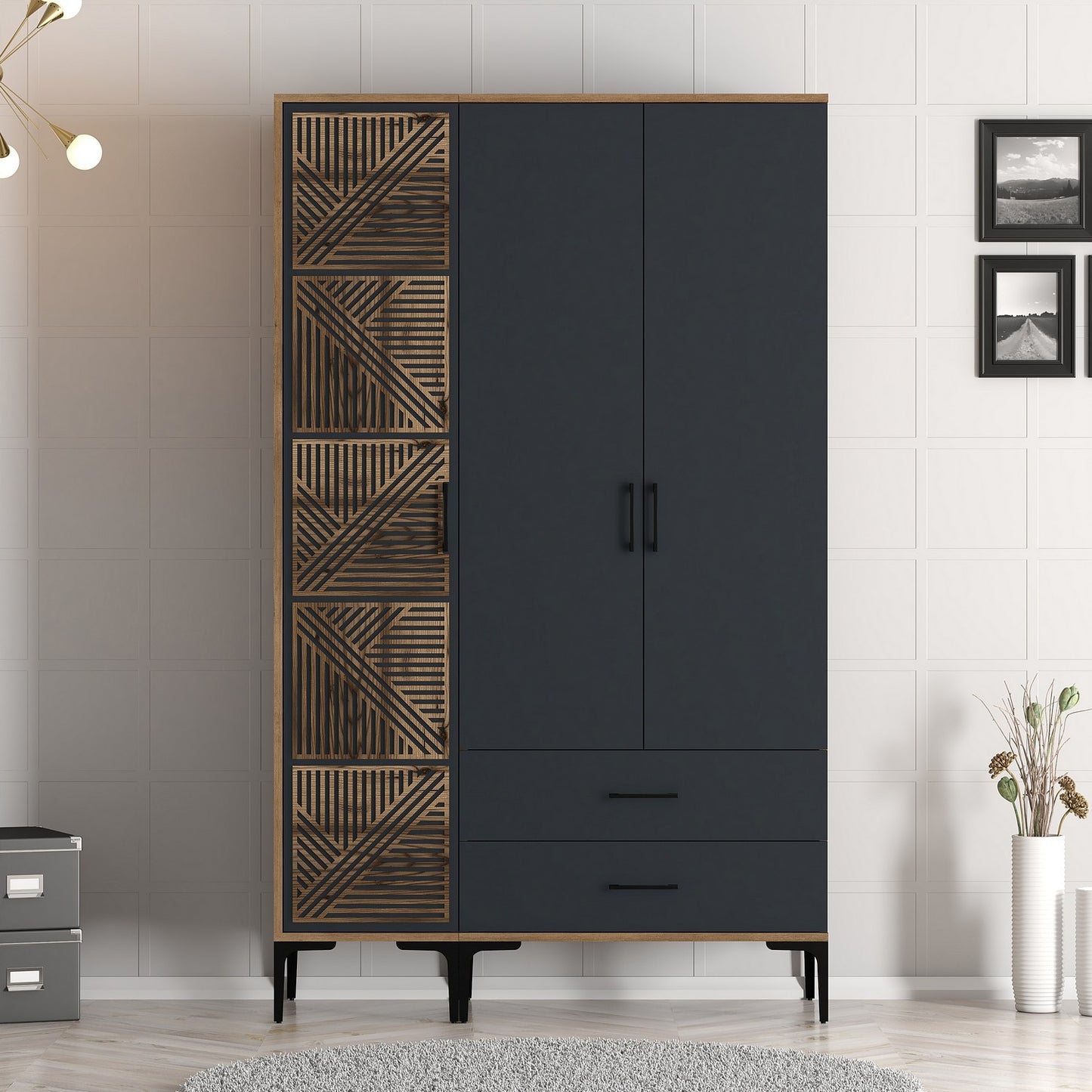 Ντουλάπα 120x201.4x47.5 εκ Walnut Anthracite 845HCT5449