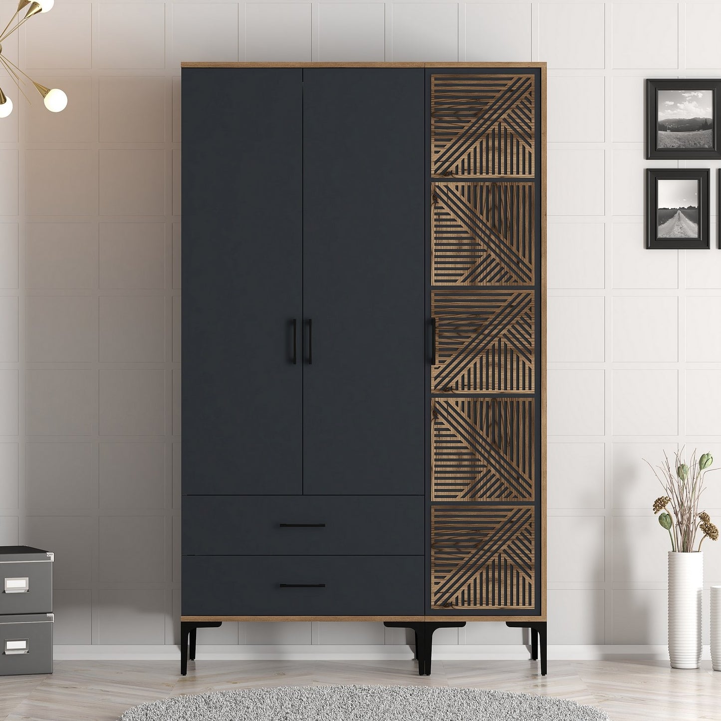 Ντουλάπα 120x201.4x47.5 εκ Walnut Anthracite 845HCT5449