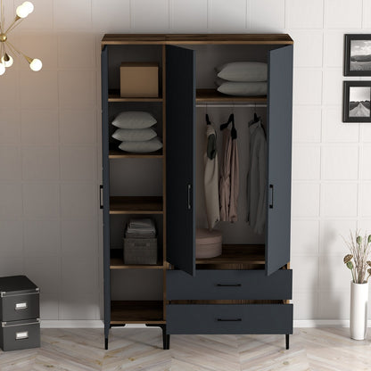 Ντουλάπα 120x201.4x47.5 εκ Walnut Anthracite 845HCT5449