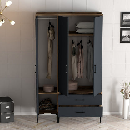 Ντουλάπα 120x201.4x47.5 εκ Walnut Anthracite 845HCT5449