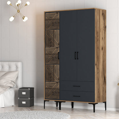 Ντουλάπα 120x201.4x47.5 εκ Walnut Anthracite 845HCT5449