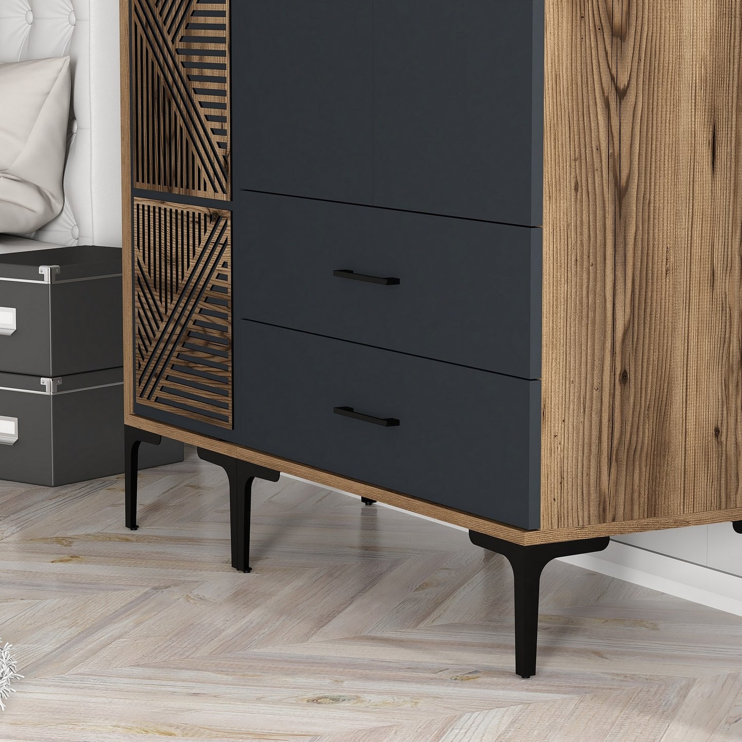 Ντουλάπα 120x201.4x47.5 εκ Walnut Anthracite 845HCT5449
