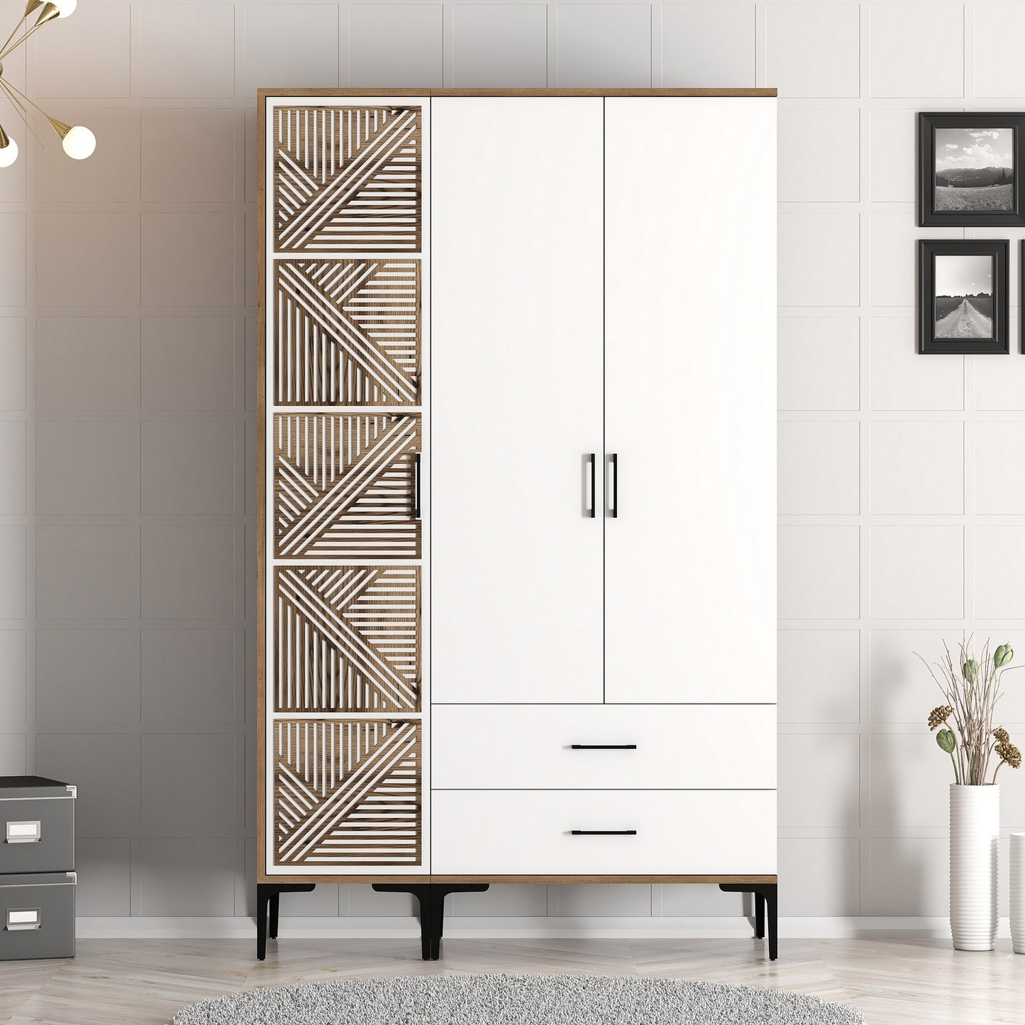 Ντουλάπα 120x201.4x47.5 εκ Walnut White 845HCT5450