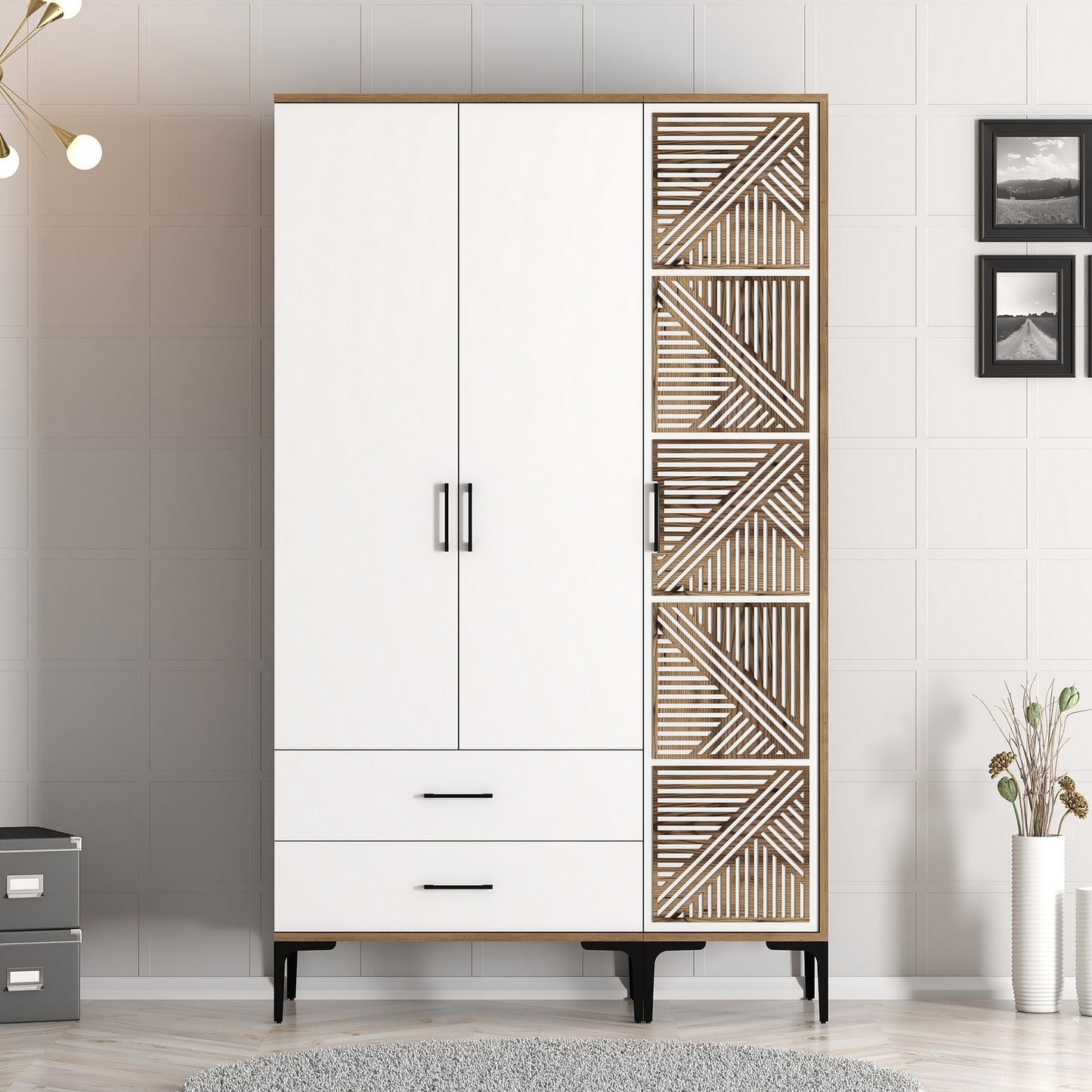 Ντουλάπα 120x201.4x47.5 εκ Walnut White 845HCT5450
