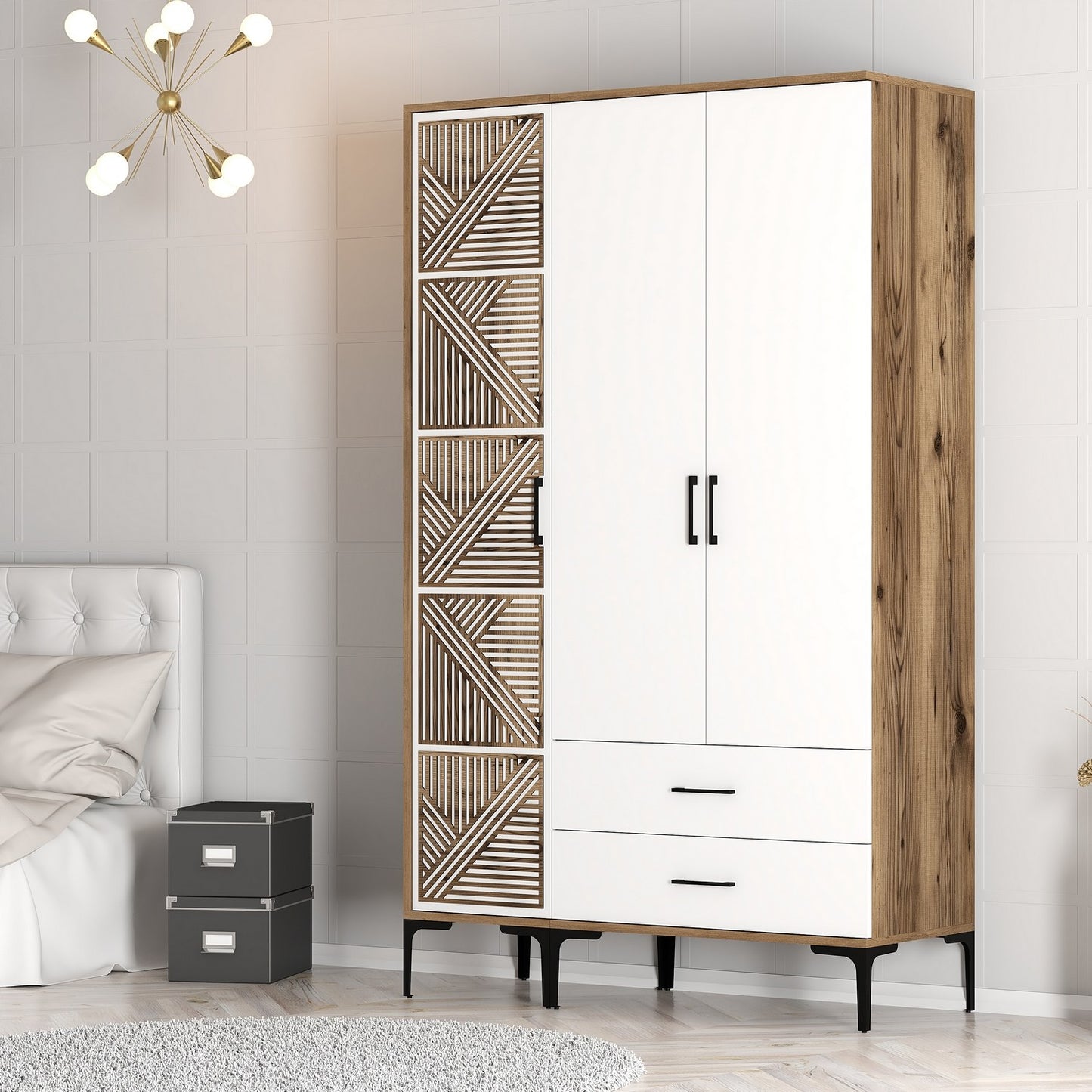 Ντουλάπα 120x201.4x47.5 εκ Walnut White 845HCT5450