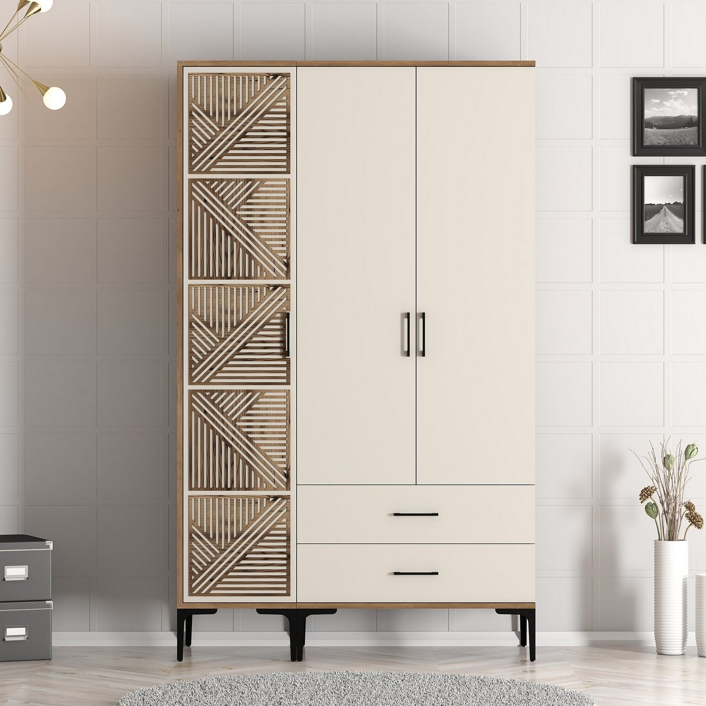 Ντουλάπα 120x201.4x47.5 εκ Walnut Cream 845HCT5451