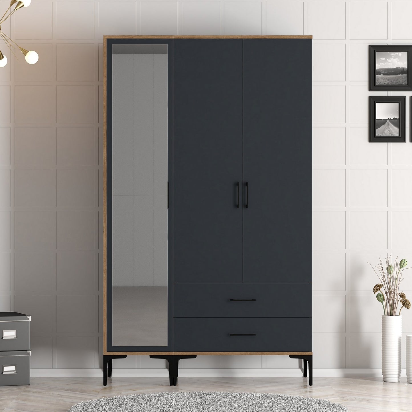 Ντουλάπα 120x201.4x47.5 εκ Walnut Anthracite 845HCT5454