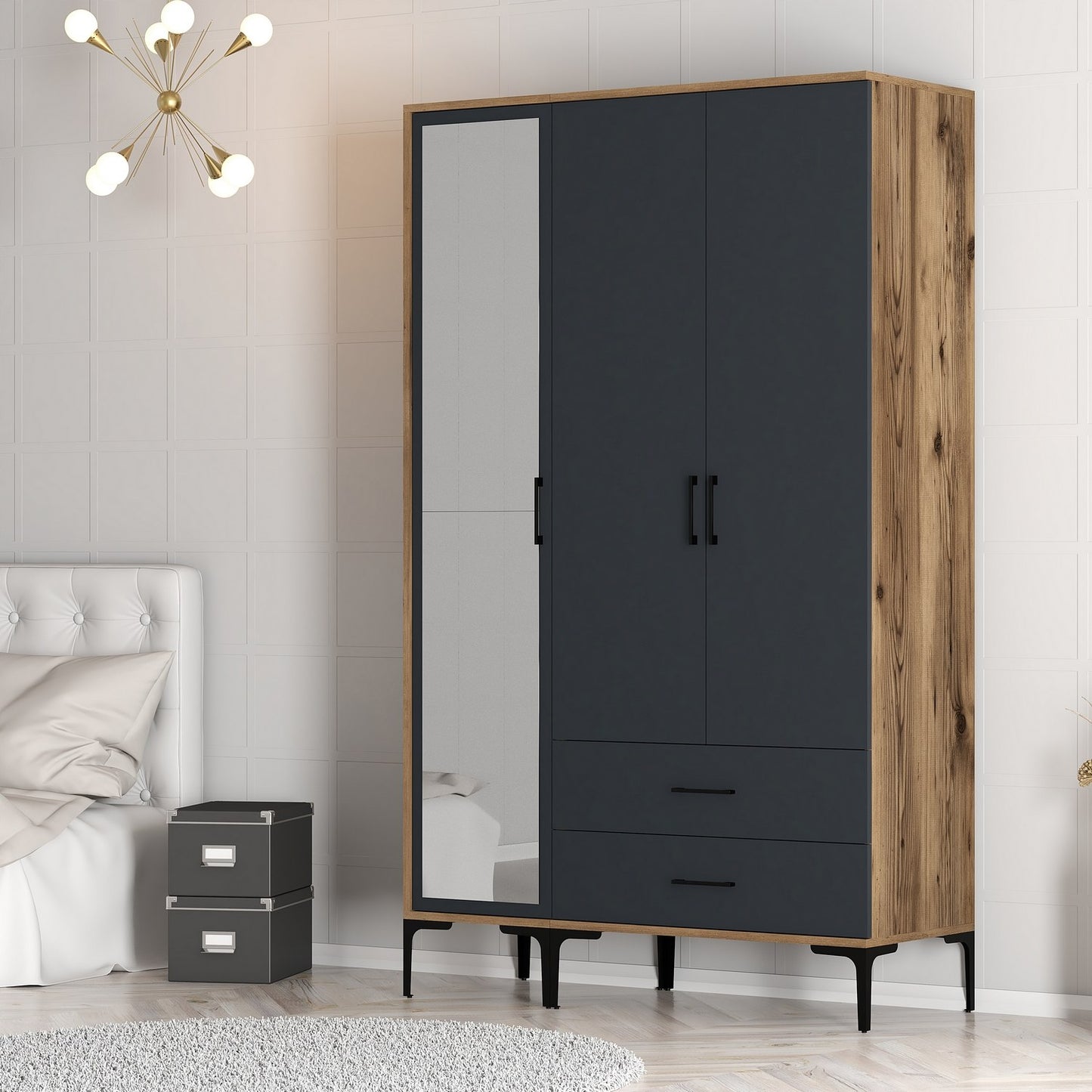 Ντουλάπα 120x201.4x47.5 εκ Walnut Anthracite 845HCT5454