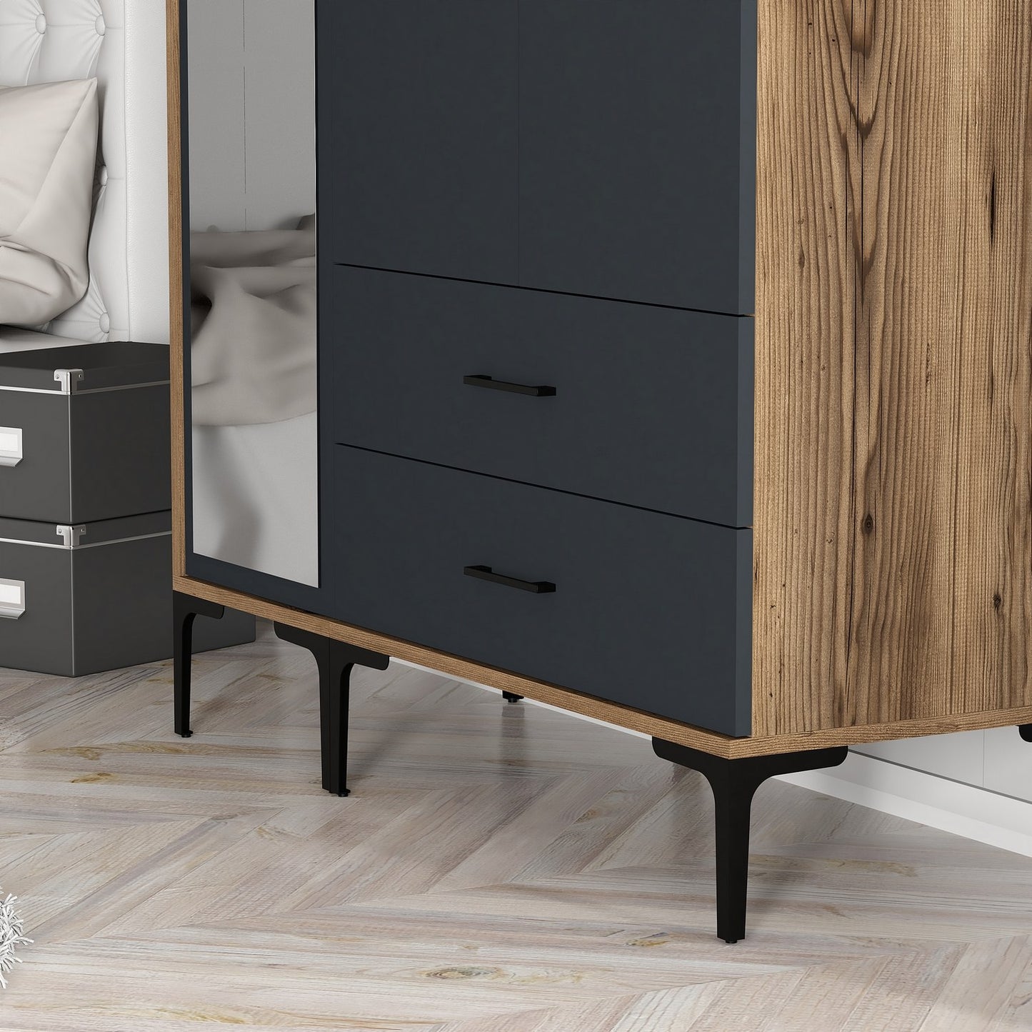 Ντουλάπα 120x201.4x47.5 εκ Walnut Anthracite 845HCT5454
