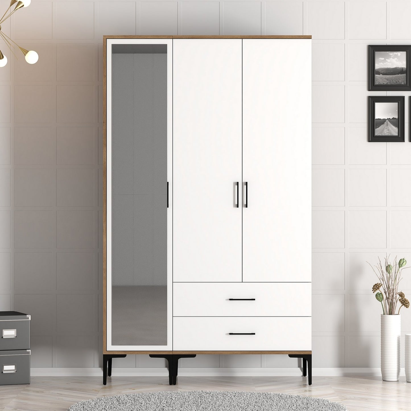 Ντουλάπα 120x201.4x47.5 εκ Walnut White 845HCT5455