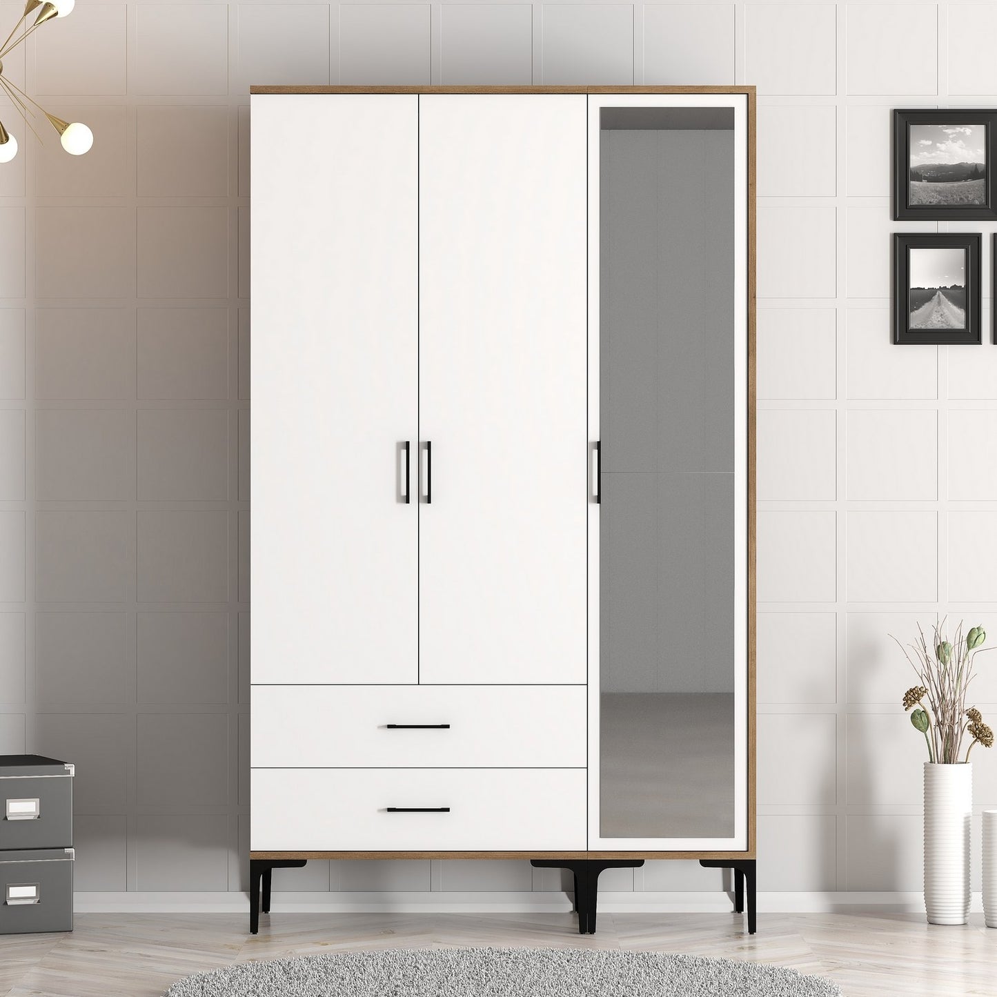 Ντουλάπα 120x201.4x47.5 εκ Walnut White 845HCT5455